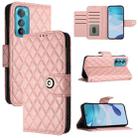 For Motorola Edge 30 Rhombic Texture Flip Leather Phone Case with Lanyard(Coral Pink) - 1