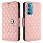 For Motorola Edge 30 Rhombic Texture Flip Leather Phone Case with Lanyard(Coral Pink) - 2