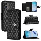 For Motorola Edge 30 Neo Rhombic Texture Flip Leather Phone Case with Lanyard(Black) - 1