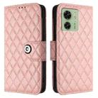 For Motorola Edge 40 Rhombic Texture Flip Leather Phone Case with Lanyard(Coral Pink) - 2