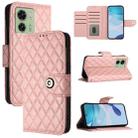 For Motorola Edge 2023 North America Rhombic Texture Flip Leather Phone Case with Lanyard(Coral Pink) - 1