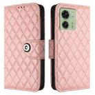 For Motorola Edge 2023 North America Rhombic Texture Flip Leather Phone Case with Lanyard(Coral Pink) - 2