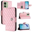 For Motorola Edge 2023 North America Rhombic Texture Flip Leather Phone Case with Lanyard(Pink) - 1