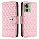 For Motorola Edge 2023 North America Rhombic Texture Flip Leather Phone Case with Lanyard(Pink) - 2