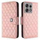 For Motorola Edge 50 Pro Rhombic Texture Flip Leather Phone Case with Lanyard(Coral Pink) - 2