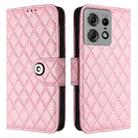 For Motorola Edge 50 Pro Rhombic Texture Flip Leather Phone Case with Lanyard(Pink) - 2
