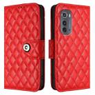 For Motorola Edge 2022 Rhombic Texture Flip Leather Phone Case with Lanyard(Red) - 2