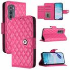 For Motorola Edge 2022 Rhombic Texture Flip Leather Phone Case with Lanyard(Rose Red) - 1