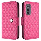 For Motorola Edge 2022 Rhombic Texture Flip Leather Phone Case with Lanyard(Rose Red) - 2