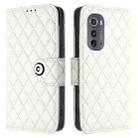 For Motorola Edge 2022 Rhombic Texture Flip Leather Phone Case with Lanyard(White) - 2