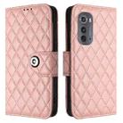 For Motorola Edge 2022 Rhombic Texture Flip Leather Phone Case with Lanyard(Coral Pink) - 2