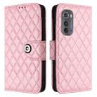 For Motorola Edge 2022 Rhombic Texture Flip Leather Phone Case with Lanyard(Pink) - 2