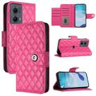 For Motorola Edge 2024 Rhombic Texture Flip Leather Phone Case with Lanyard(Rose Red) - 1