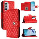 For Motorola Edge 30 Pro / Edge+ 2022 Rhombic Texture Flip Leather Phone Case with Lanyard(Red) - 1