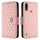 For Motorola Moto E7 Power Rhombic Texture Flip Leather Phone Case with Lanyard(Coral Pink) - 2