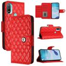 For Motorola Moto E20 / E30 / E40 Rhombic Texture Flip Leather Phone Case with Lanyard(Red) - 1