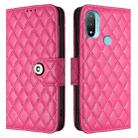 For Motorola Moto E20 / E30 / E40 Rhombic Texture Flip Leather Phone Case with Lanyard(Rose Red) - 2