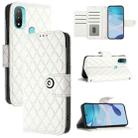 For Motorola Moto E20 / E30 / E40 Rhombic Texture Flip Leather Phone Case with Lanyard(White) - 1