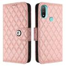 For Motorola Moto E20 / E30 / E40 Rhombic Texture Flip Leather Phone Case with Lanyard(Coral Pink) - 2