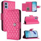For Motorola Moto E22 / E22i Rhombic Texture Flip Leather Phone Case with Lanyard(Rose Red) - 1