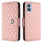 For Motorola Moto E22 / E22i Rhombic Texture Flip Leather Phone Case with Lanyard(Coral Pink) - 2