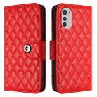 For Motorola Moto E32 4G Global Rhombic Texture Flip Leather Phone Case with Lanyard(Red) - 2