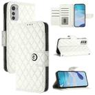 For Motorola Moto E32 4G Global Rhombic Texture Flip Leather Phone Case with Lanyard(White) - 1