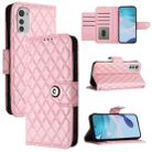 For Motorola Moto E32 4G Global Rhombic Texture Flip Leather Phone Case with Lanyard(Pink) - 1