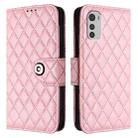 For Motorola Moto E32 4G Global Rhombic Texture Flip Leather Phone Case with Lanyard(Pink) - 2