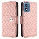 For Motorola Moto G 5G 2024 Global Rhombic Texture Flip Leather Phone Case with Lanyard(Coral Pink) - 2