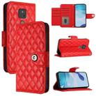 For Motorola Moto G Play 2021 Rhombic Texture Flip Leather Phone Case with Lanyard(Red) - 1