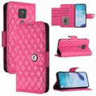 For Motorola Moto G Play 2021 Rhombic Texture Flip Leather Phone Case with Lanyard(Rose Red) - 1