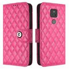 For Motorola Moto G Play 2021 Rhombic Texture Flip Leather Phone Case with Lanyard(Rose Red) - 2