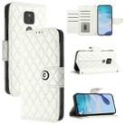 For Motorola Moto G Play 2021 Rhombic Texture Flip Leather Phone Case with Lanyard(White) - 1