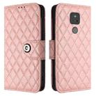 For Motorola Moto G Play 2021 Rhombic Texture Flip Leather Phone Case with Lanyard(Coral Pink) - 2