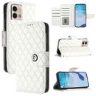 For Motorola Moto G Stylus 2023 4G Rhombic Texture Flip Leather Phone Case with Lanyard(White) - 1