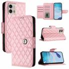 For Motorola Moto G Stylus 2023 4G Rhombic Texture Flip Leather Phone Case with Lanyard(Pink) - 1