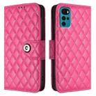 For Motorola Moto G22 / E22s 4G Global Rhombic Texture Flip Leather Phone Case with Lanyard(Rose Red) - 2