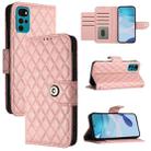 For Motorola Moto G22 / E22s 4G Global Rhombic Texture Flip Leather Phone Case with Lanyard(Coral Pink) - 1