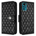 For Motorola Moto E32 India / E32s Rhombic Texture Flip Leather Phone Case with Lanyard(Black) - 2