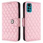 For Motorola Moto E32 India / E32s Rhombic Texture Flip Leather Phone Case with Lanyard(Pink) - 2