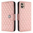 For Motorola Moto G32 Rhombic Texture Flip Leather Phone Case with Lanyard(Coral Pink) - 2