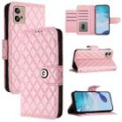 For Motorola Moto G32 Rhombic Texture Flip Leather Phone Case with Lanyard(Pink) - 1