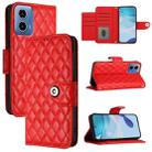 For Motorola Moto G34 Rhombic Texture Flip Leather Phone Case with Lanyard(Red) - 1