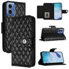 For Motorola Moto G34 Rhombic Texture Flip Leather Phone Case with Lanyard(Black) - 1