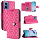 For Motorola Moto G34 Rhombic Texture Flip Leather Phone Case with Lanyard(Rose Red) - 1