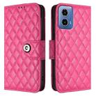For Motorola Moto G34 Rhombic Texture Flip Leather Phone Case with Lanyard(Rose Red) - 2