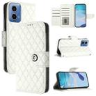 For Motorola Moto G34 Rhombic Texture Flip Leather Phone Case with Lanyard(White) - 1