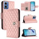 For Motorola Moto G34 Rhombic Texture Flip Leather Phone Case with Lanyard(Coral Pink) - 1
