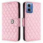 For Motorola Moto G34 Rhombic Texture Flip Leather Phone Case with Lanyard(Pink) - 2